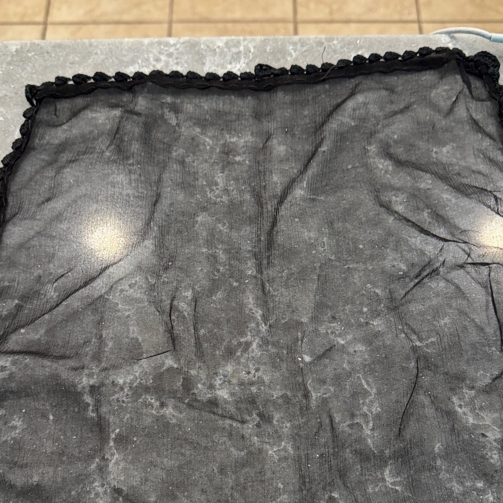 Black Sheer Scarf with Lace Trim
